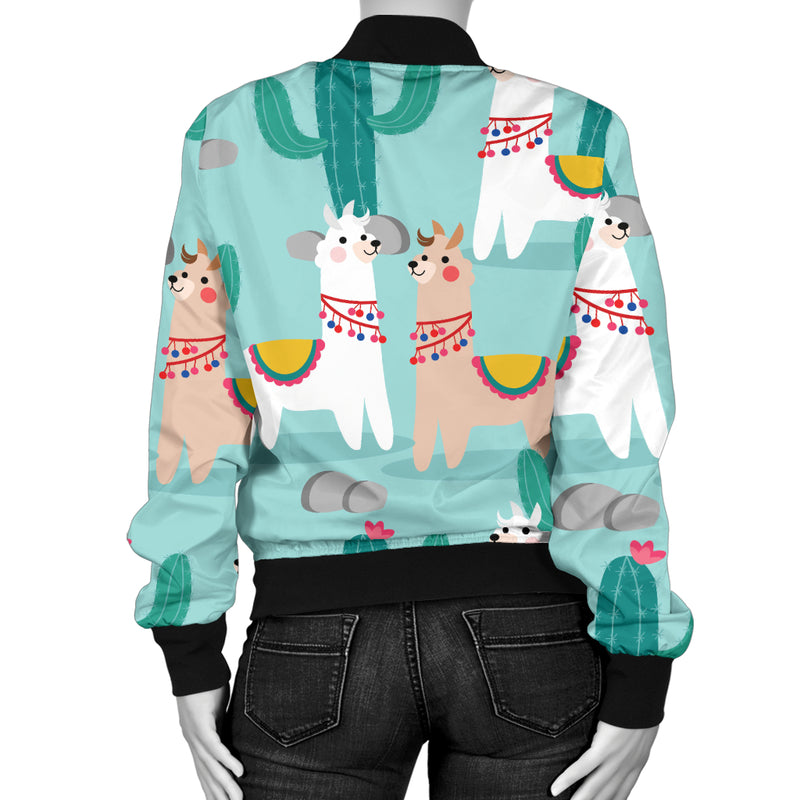 Llama Cactus Pattern Print Design 08 Women's Bomber Jacket