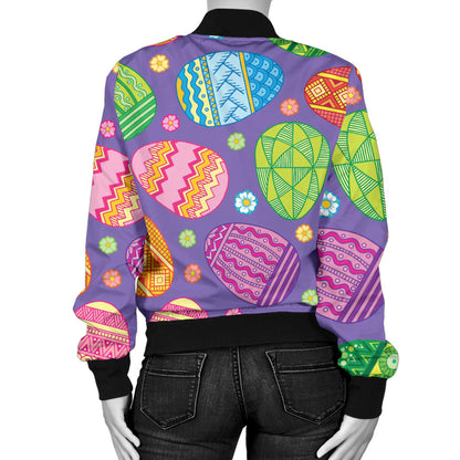 Easter Eggs Pattern Print Design RB010 Women Bomber Jacket