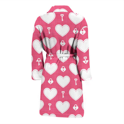 Heart Key Pattern Print Design HE09 Men Bathrobe