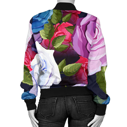 Rose Pattern Print Design RO09 Women Bomber Jacket