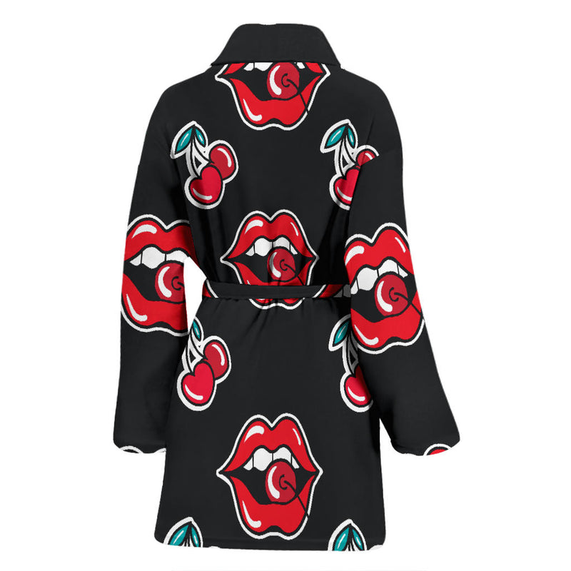 Cherry Pattern Print Design CH04 Women Bathrobe