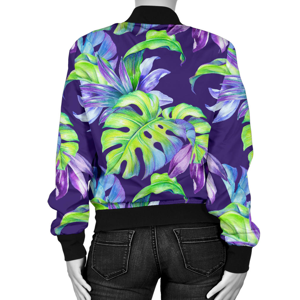 Tropical Flower Pattern Print Design TF019 Women Bomber Jacket