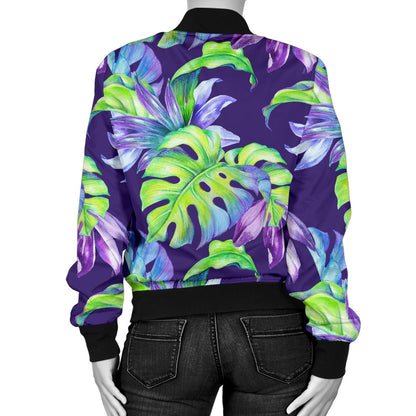 Tropical Flower Pattern Print Design TF019 Women Bomber Jacket