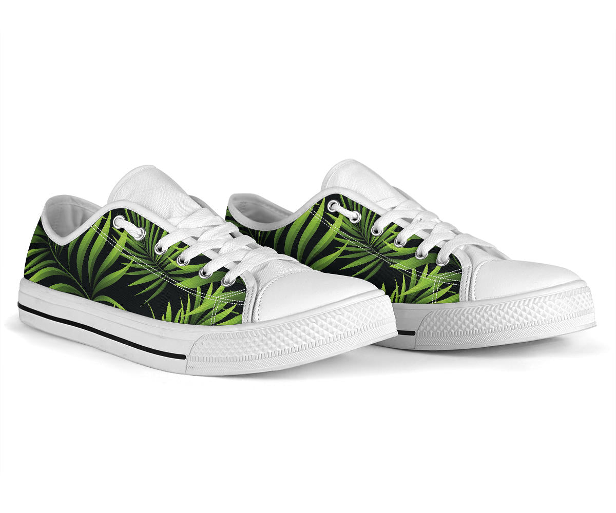 Palm Leaves Pattern Print Design PL07 White Bottom Low Top Shoes
