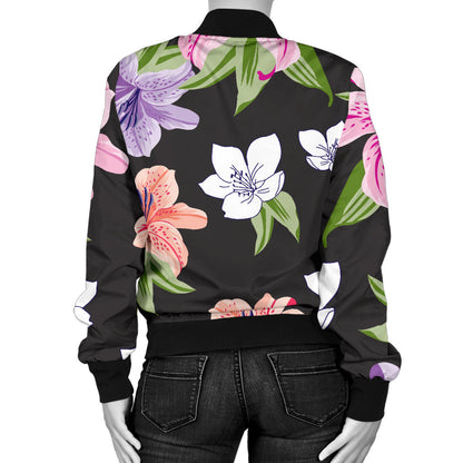 Lily Pattern Print Design LY02 Women Bomber Jacket