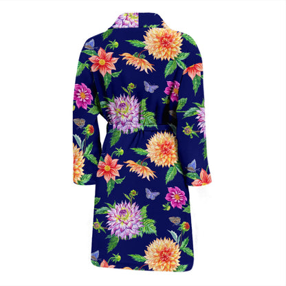 Dahlia Pattern Print Design DH010 Men Bathrobe