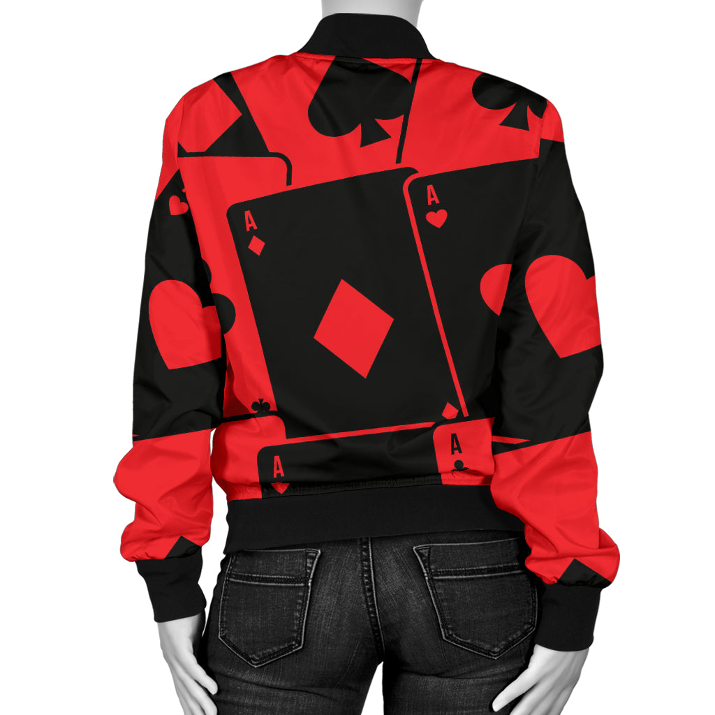 Poker Cards Pattern Print Design A01 Women's Bomber Jacket