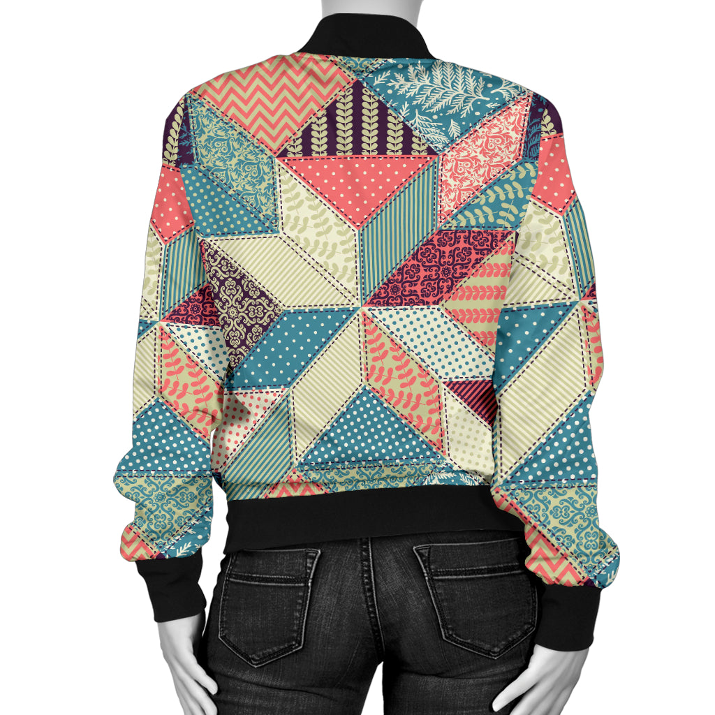 Patchwork Pattern Print Design 02 Women's Bomber Jacket