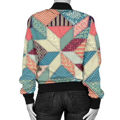 Patchwork Pattern Print Design 02 Women's Bomber Jacket