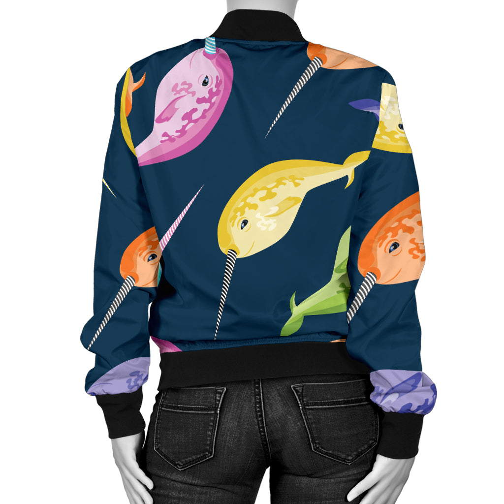 Narwhal Colorful Pattern Print Design 03 Women's Bomber Jacket