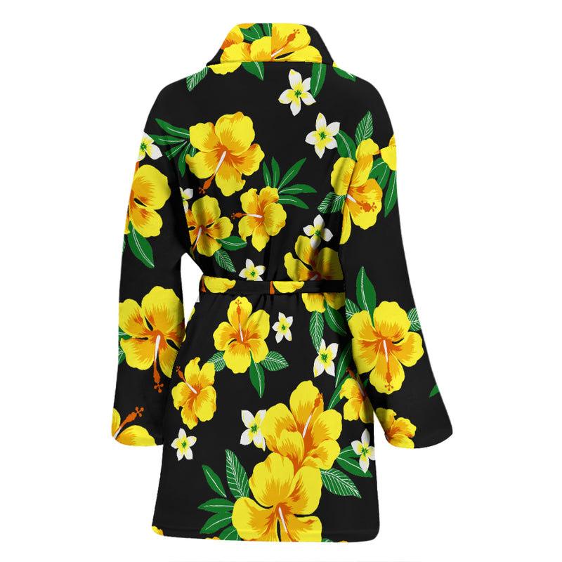 Yellow Hibiscus Pattern Print Design HB08 Women Bathrobe