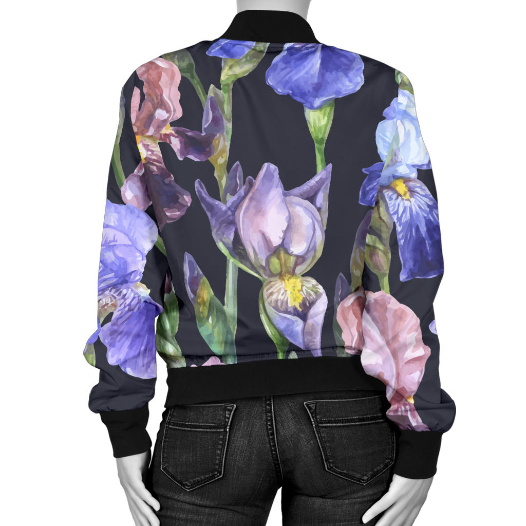 Iris Pattern Print Design IR04 Women Bomber Jacket