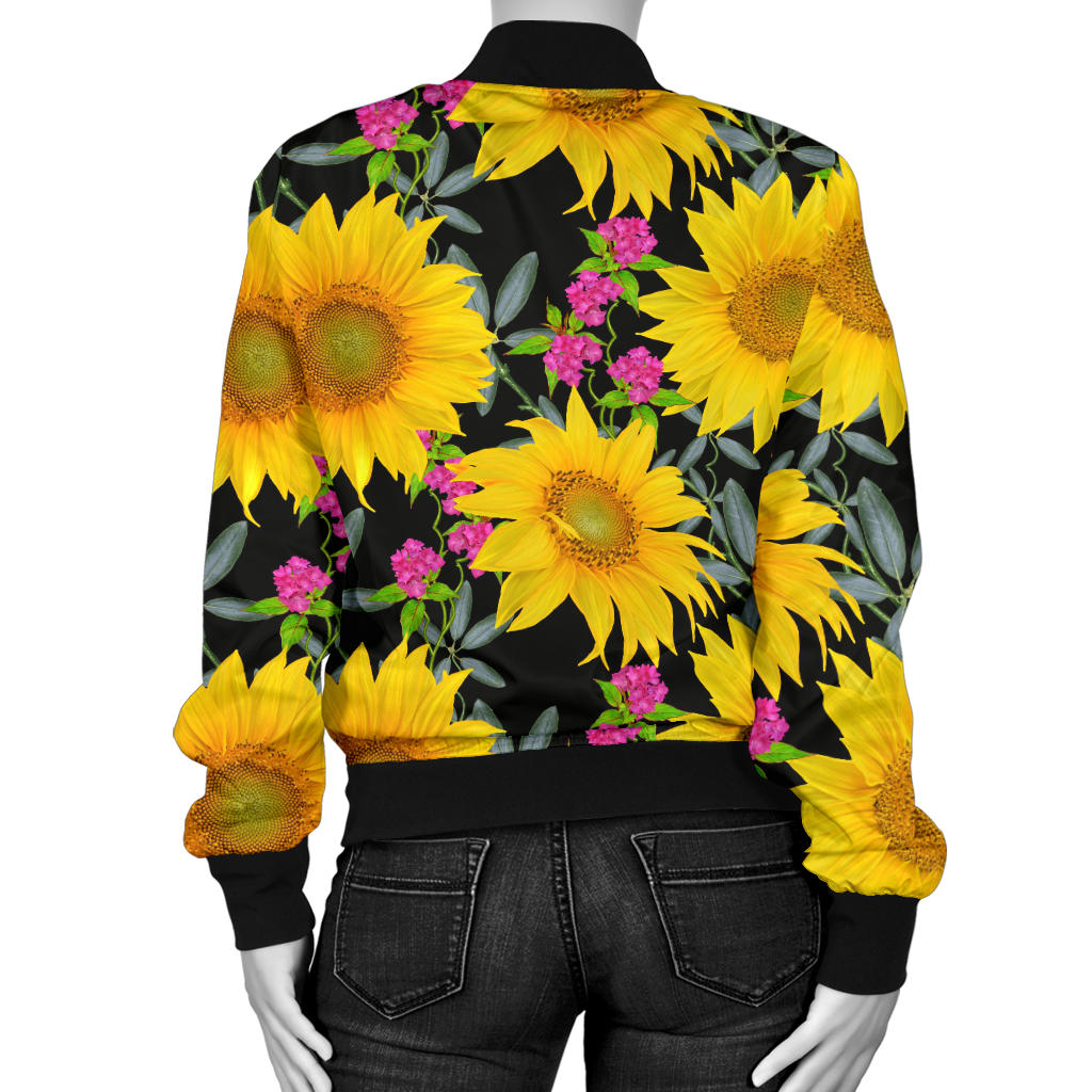 Sunflower Pattern Print Design SF014 Women Bomber Jacket