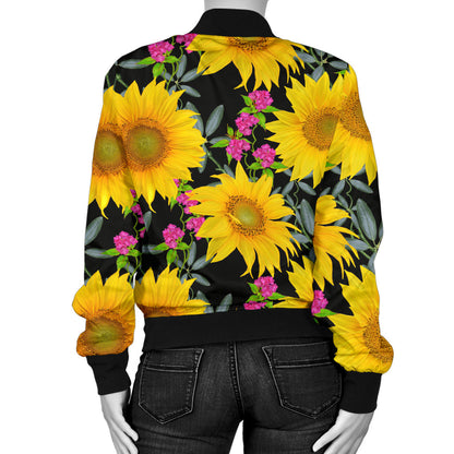 Sunflower Pattern Print Design SF014 Women Bomber Jacket