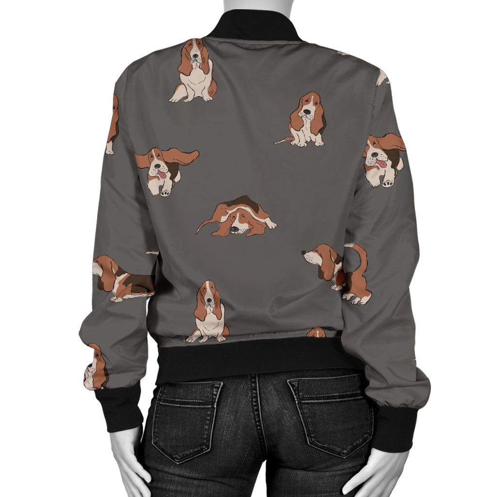 Basset Hound Pattern Print Design 03 Women's Bomber Jacket