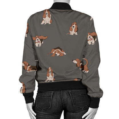 Basset Hound Pattern Print Design 03 Women's Bomber Jacket