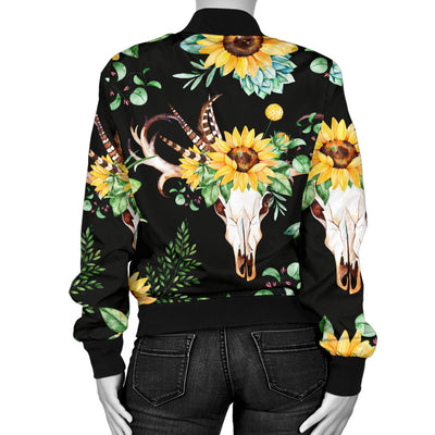 Sunflower Pattern Print Design SF08 Women Bomber Jacket