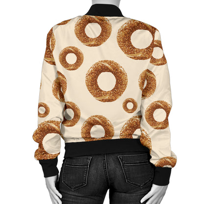 Bagel Pattern Print Design 01 Women's Bomber Jacket