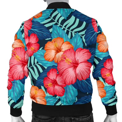 Red Hibiscus Pattern Print Design HB02 Men Bomber Jacket