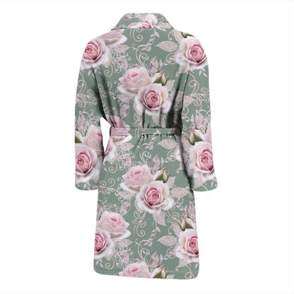 Rose White Pattern Print Design RO012 Men Bathrobe