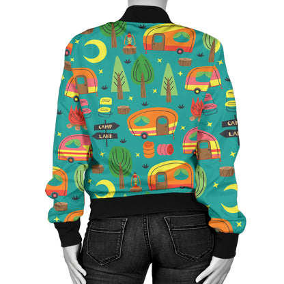 Camping Camper Pattern Print Design 05 Women's Bomber Jacket
