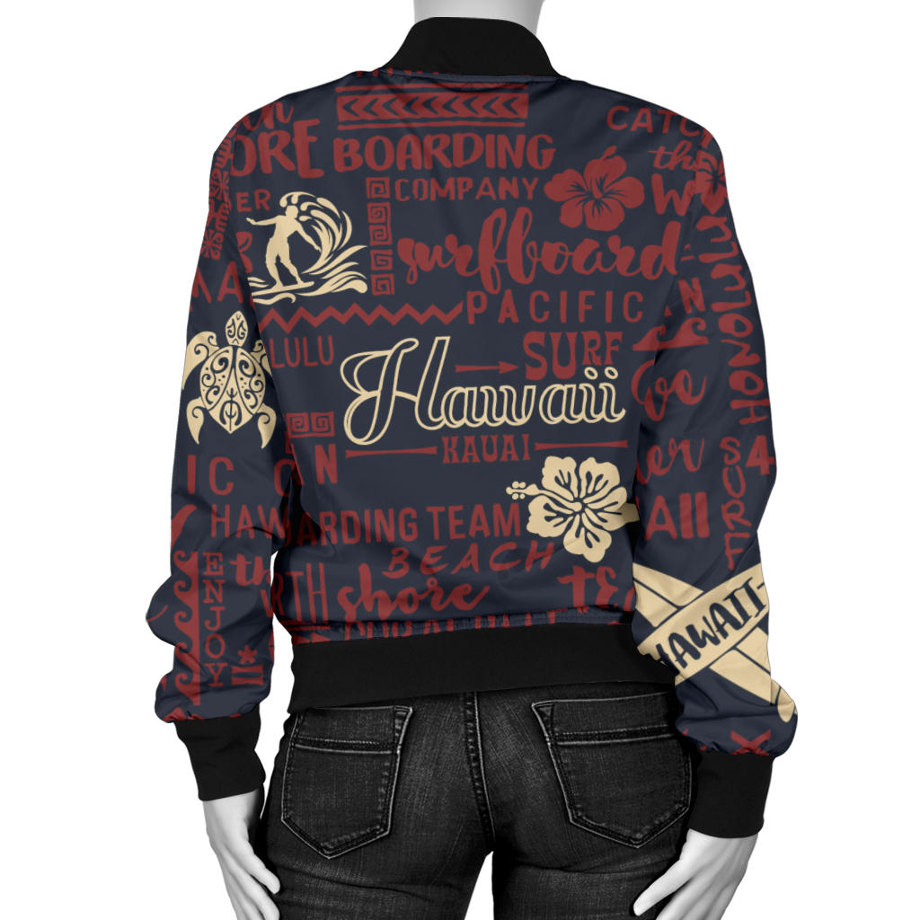 Hawaiian Themed Pattern Print Design H017 Women Bomber Jacket
