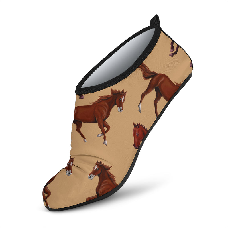 Brown Horse Print Pattern Aqua Water Shoes