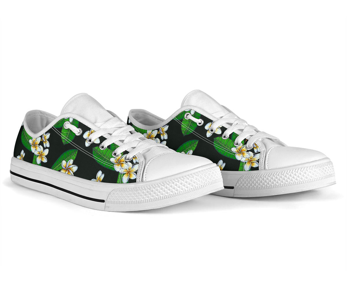 White Plumeria Pattern Print Design PM023 White Bottom Low Top Shoes