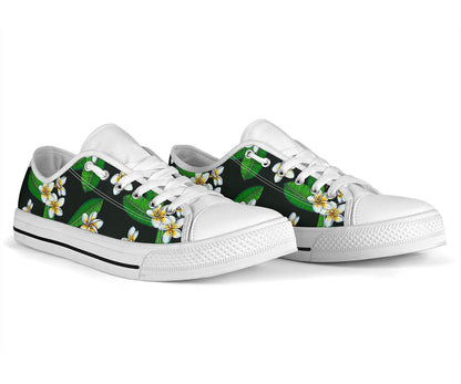 White Plumeria Pattern Print Design PM023 White Bottom Low Top Shoes