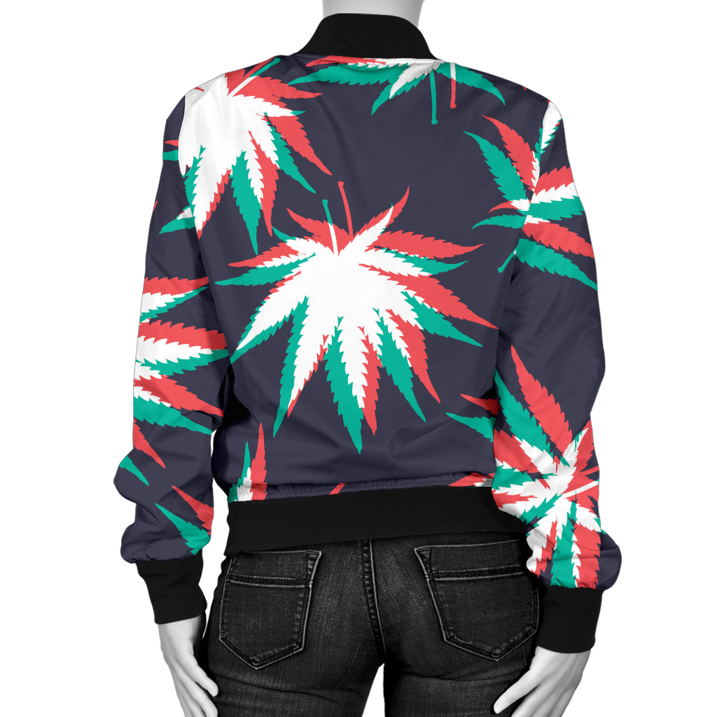 Pot Leaf Pattern Print Design A01 Women's Bomber Jacket