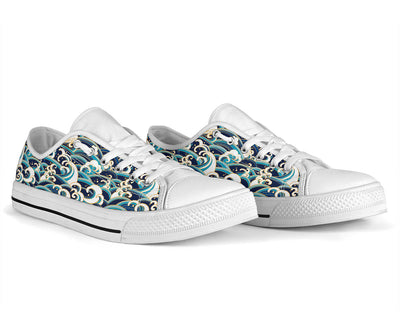 Surf Wave Pattern White Bottom Low Top Shoes