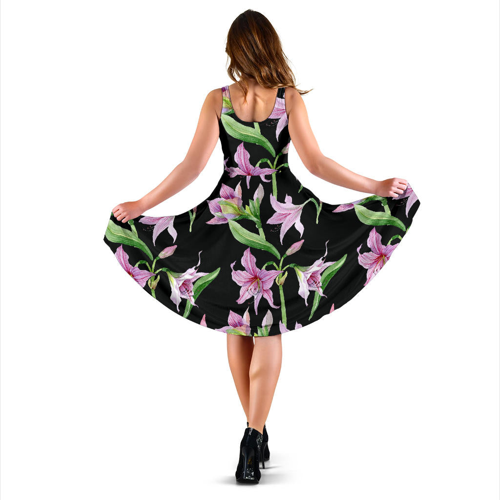 Amaryllis Pattern Print Design AL08 Midi Dress