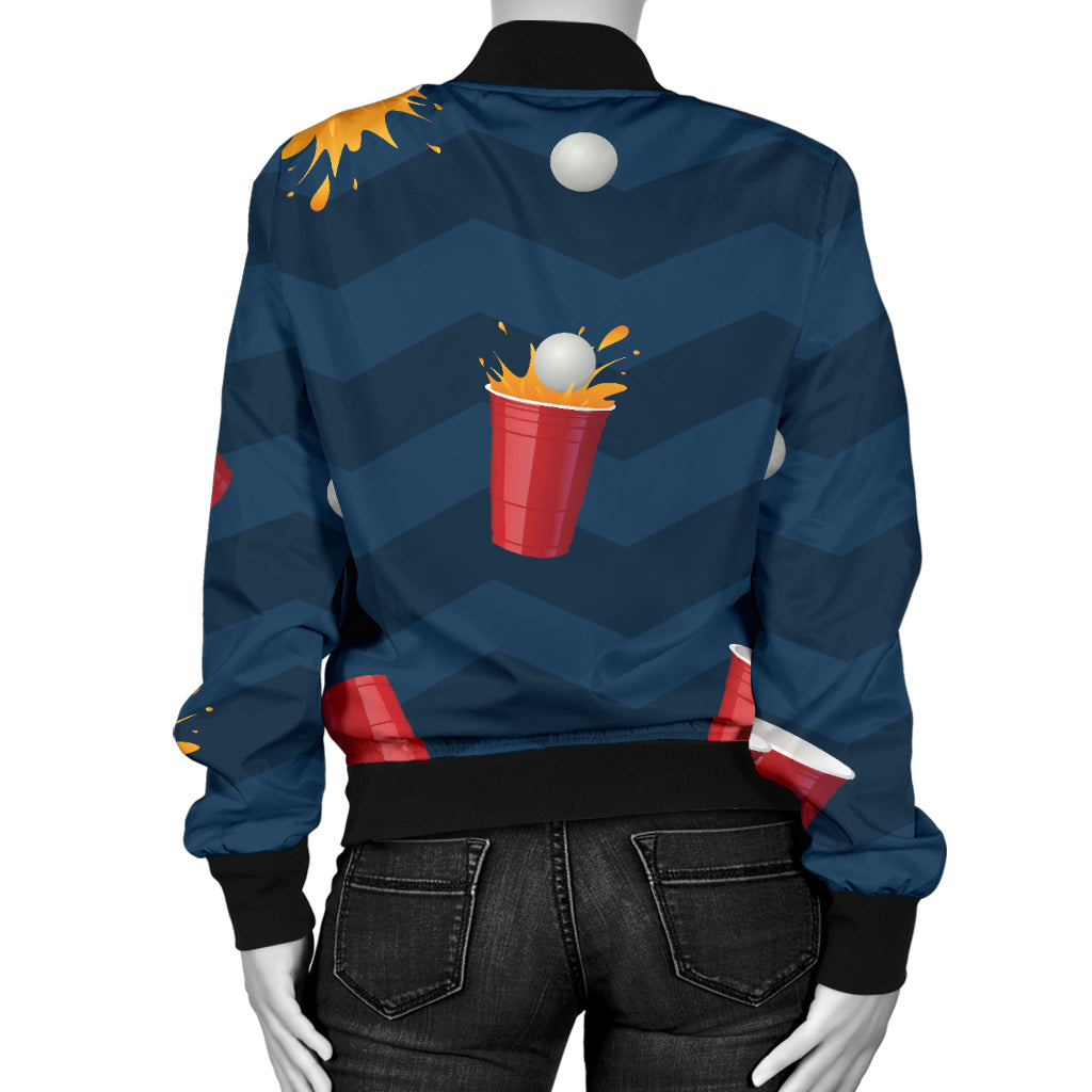 Beer Pong Pattern Print Design 01 Women's Bomber Jacket
