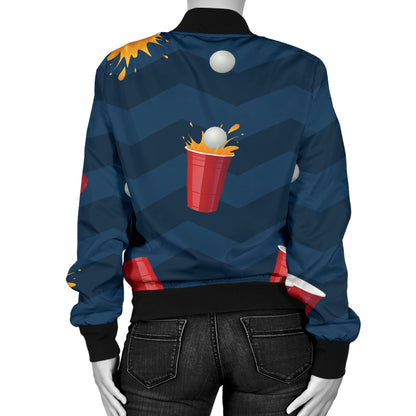 Beer Pong Pattern Print Design 01 Women's Bomber Jacket