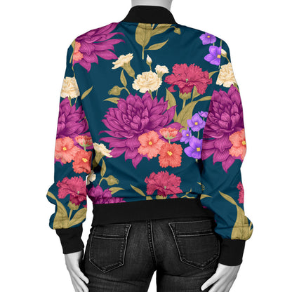 Dahlia Pattern Print Design DH01 Women Bomber Jacket
