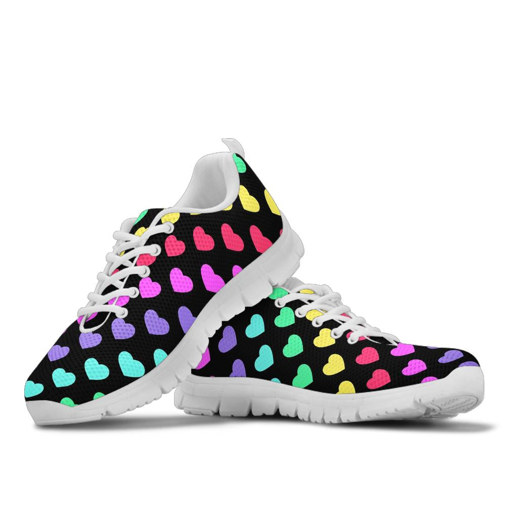 Heart Rainbow Pattern Print Design HE02 Sneakers White Bottom Shoes