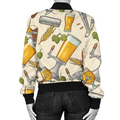 Beer Pattern Print Design 05 Women's Bomber Jacket