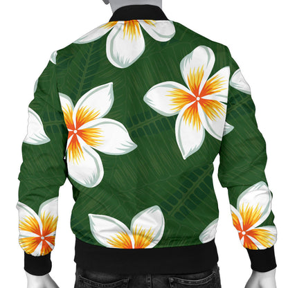 White Plumeria Pattern Print Design PM020 Men Bomber Jacket