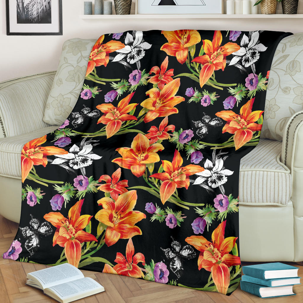Tropical Flower Pattern Print Design TF02 Fleece Blanket