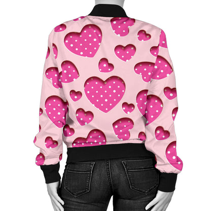 Heart Pink Pattern Print Design HE06 Women Bomber Jacket