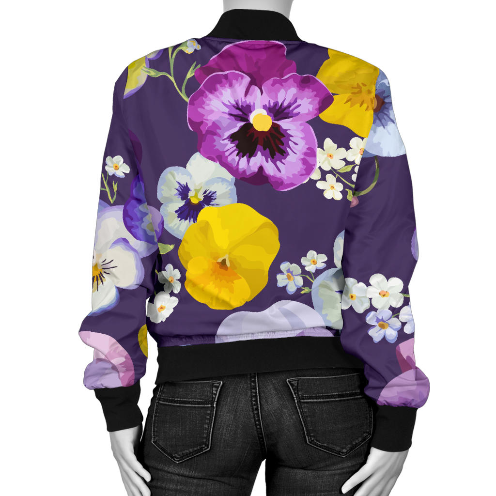 Pansy Pattern Print Design PS02 Women Bomber Jacket