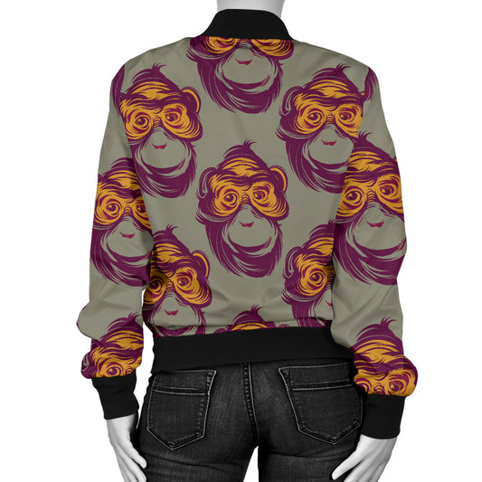 Chimpanzee Pattern Print Design 02 Women's Bomber Jacket