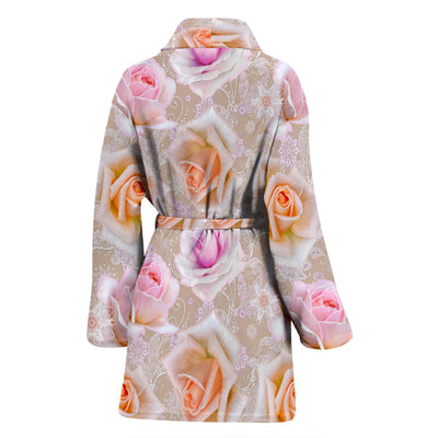 Rose Pattern Print Design RO011 Women Bathrobe