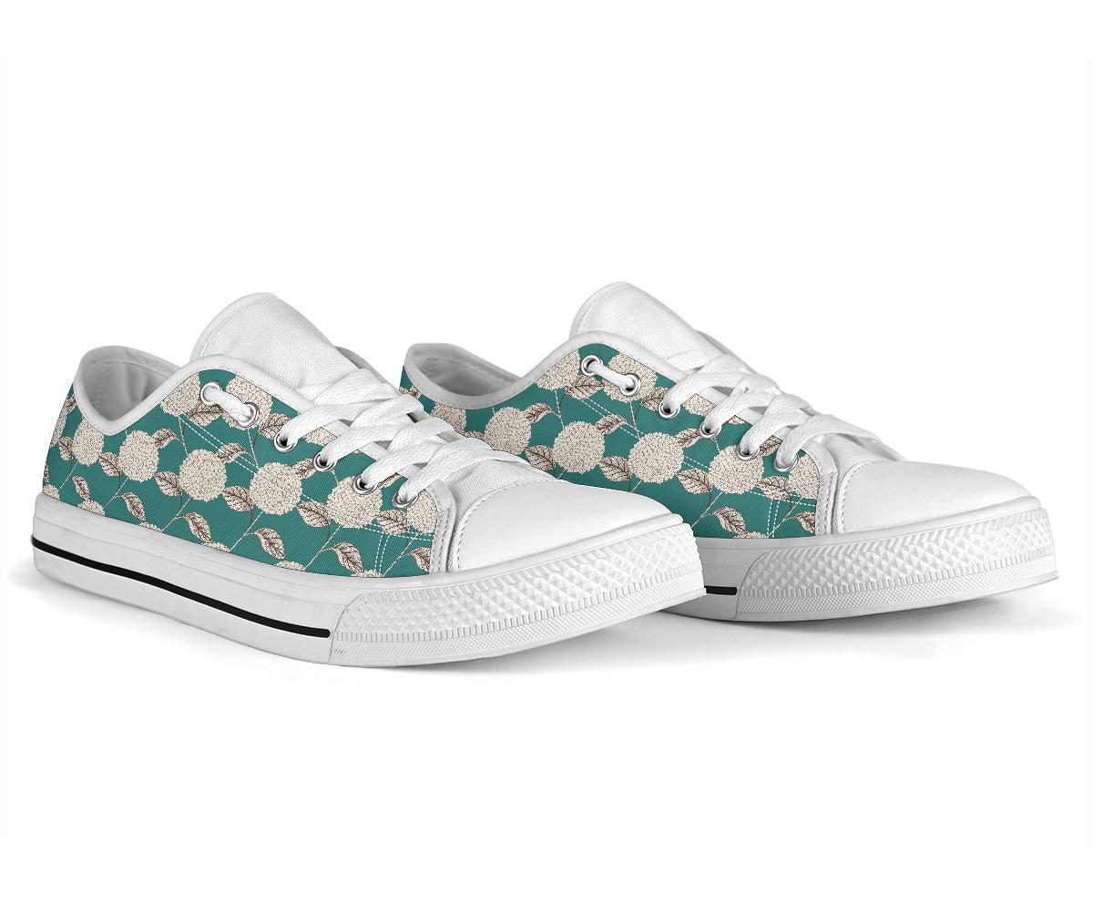 Hydrangea Pattern Print Design HD03 White Bottom Low Top Shoes