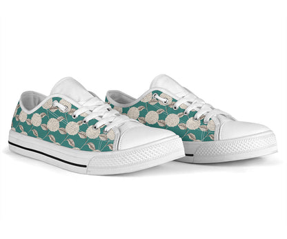 Hydrangea Pattern Print Design HD03 White Bottom Low Top Shoes