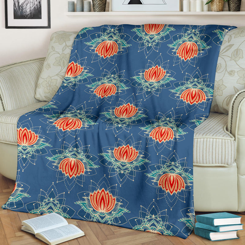 lotus Boho Pattern Print Design LO07 Fleece Blanket