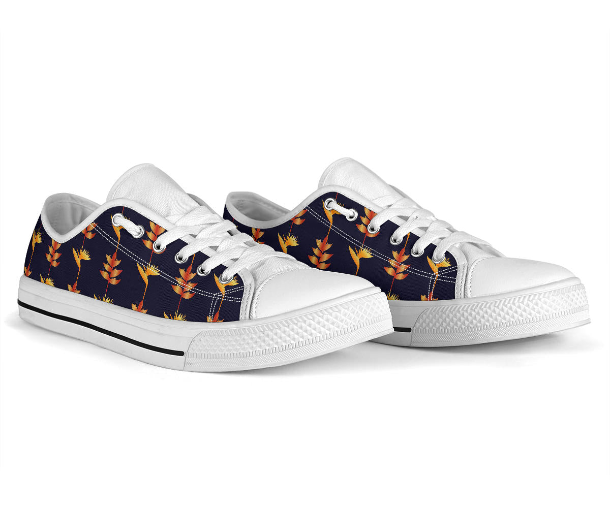 Heliconia Pattern Print Design HL06 White Bottom Low Top Shoes