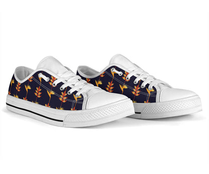 Heliconia Pattern Print Design HL06 White Bottom Low Top Shoes