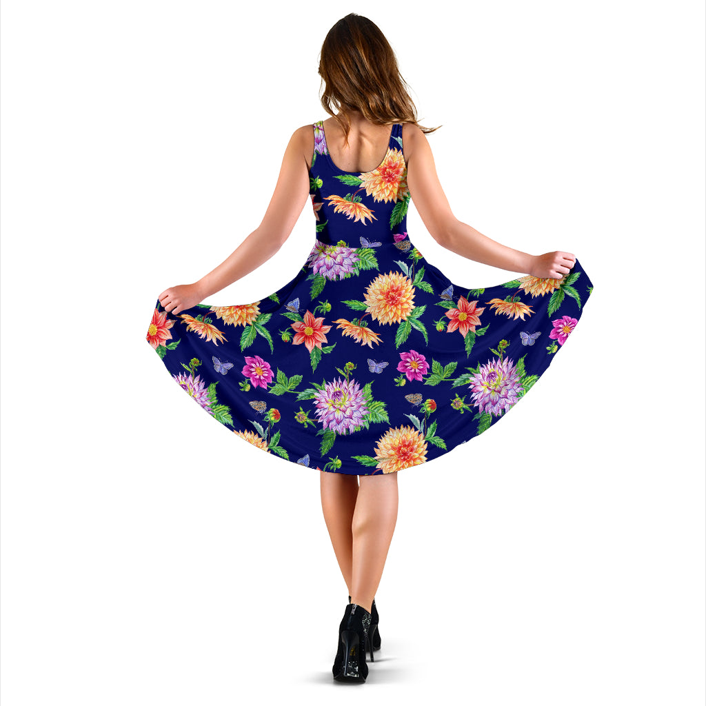 Dahlia Pattern Print Design DH010 Midi Dress