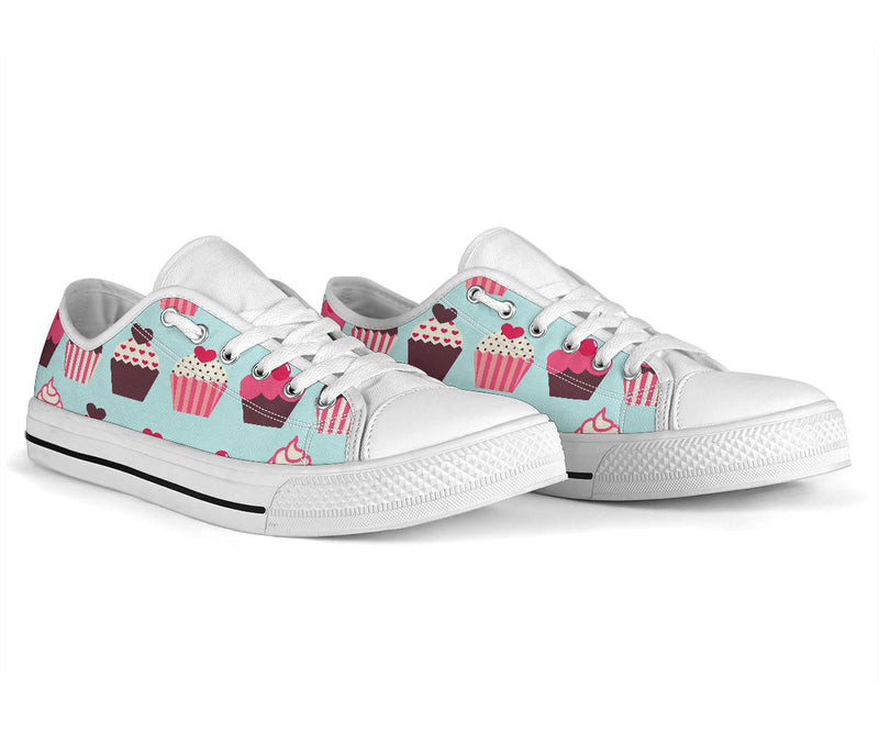 CupCake Print Pattern White Bottom Low Top Shoes